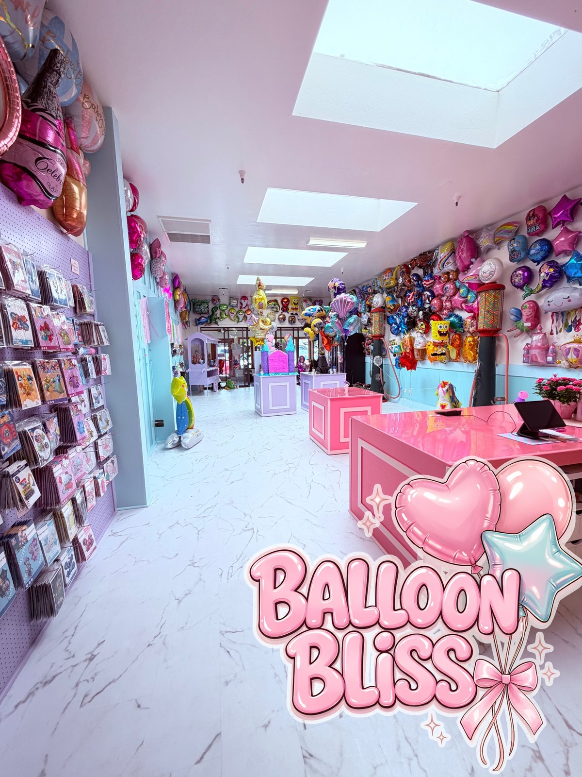 Colorful Balloon Bliss store interior with logo