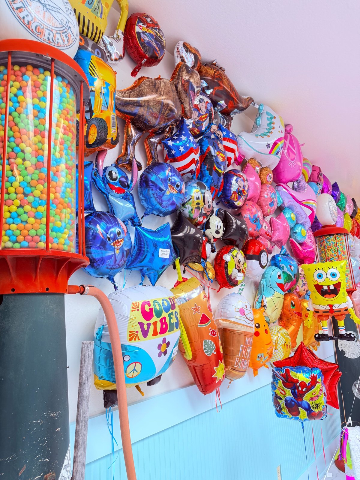 Wall of colorful character balloons