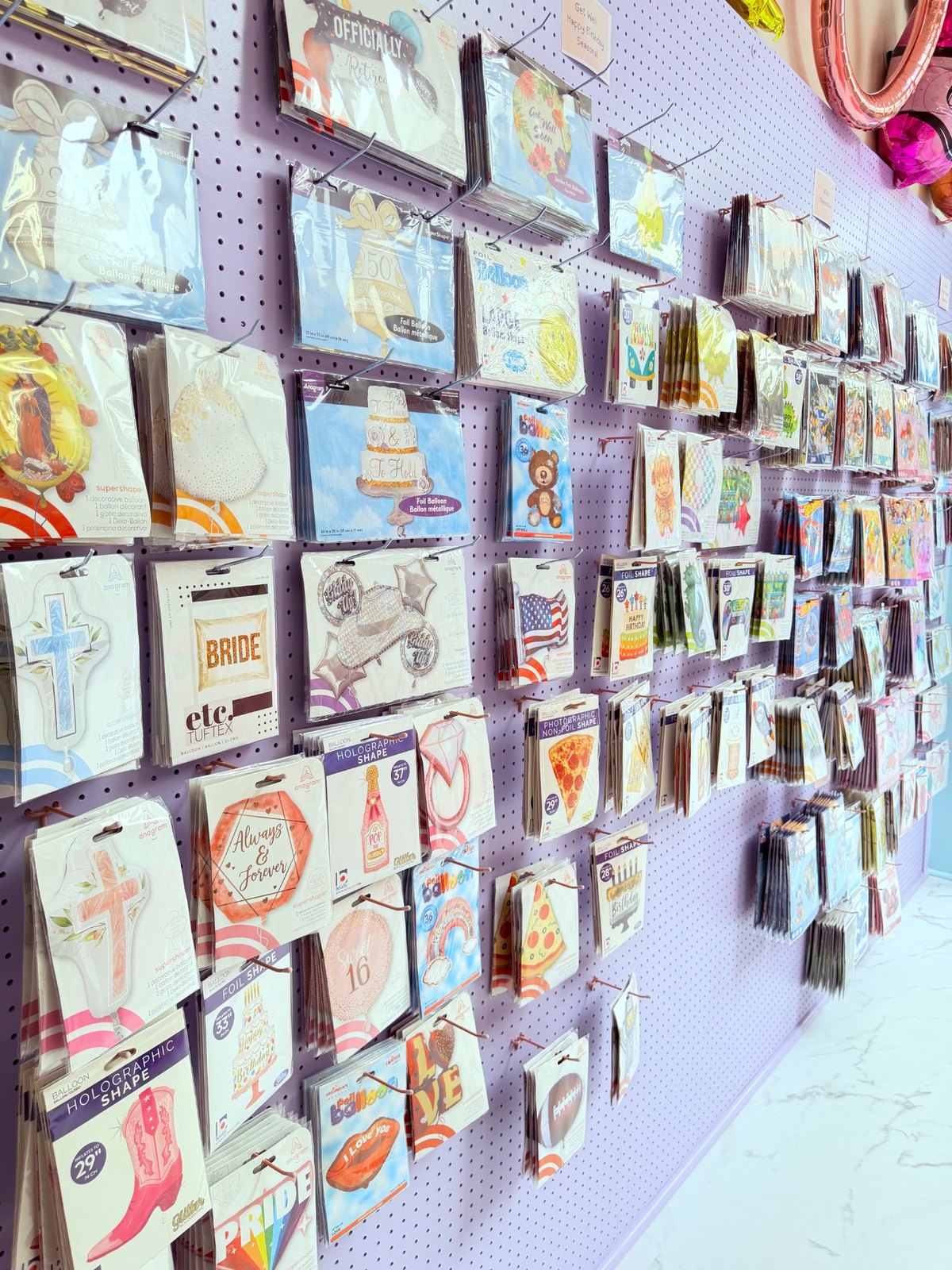 Foil balloon packages on the wall